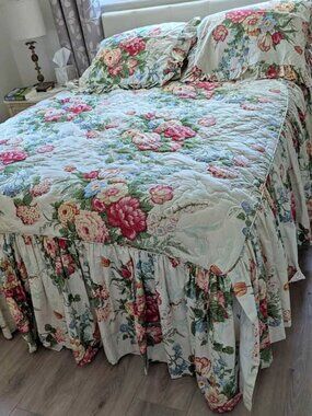 Vintage Custom Quilted French Country Cottagecor Shabby Chic QUEEN Bedspread Set